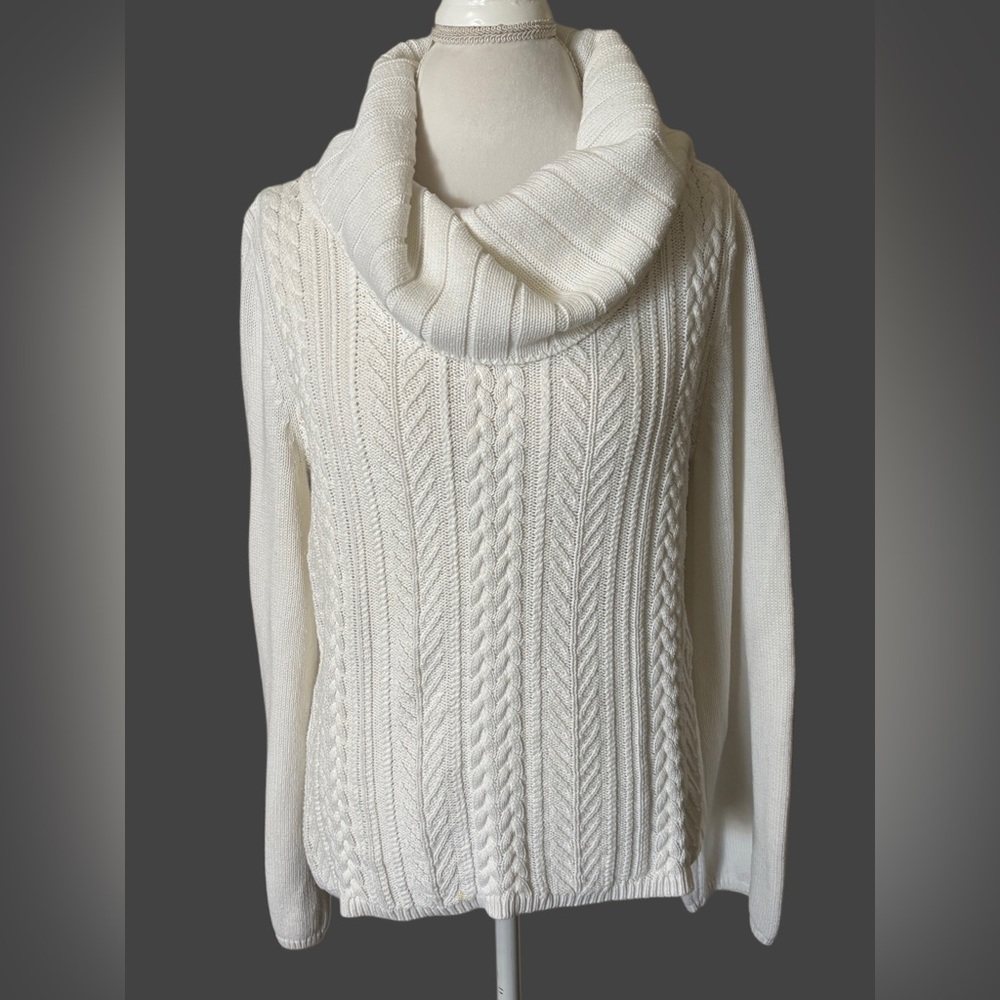 VINTAGE B. Moss 100% Cotton White Cowl Neck Sweater Size L